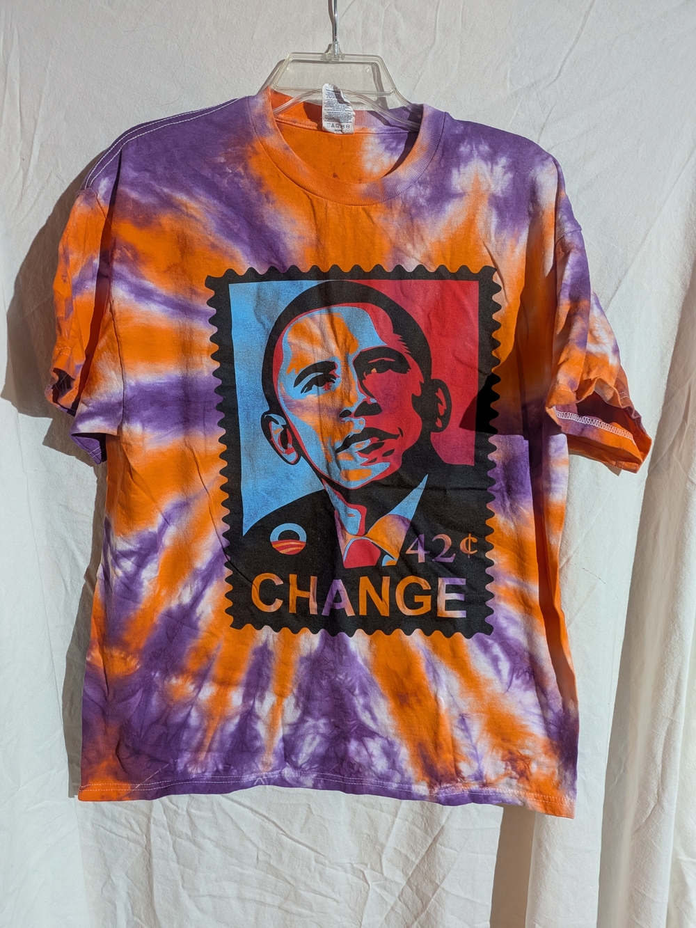 Barack Obama Tye Dye "Change" Stamp T-shirt Size Large